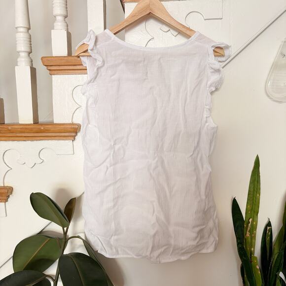 Sleeveless White Ruffle Trim Blouse Button Front Crinkle Texture Size S Small - Picture 4 of 4